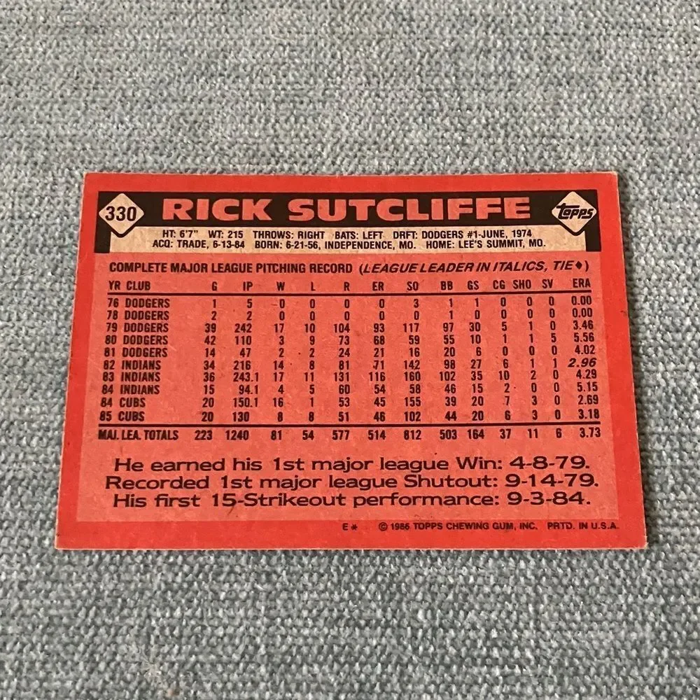 1986 Topps Chicago Cubs Baseball Card Trading Card